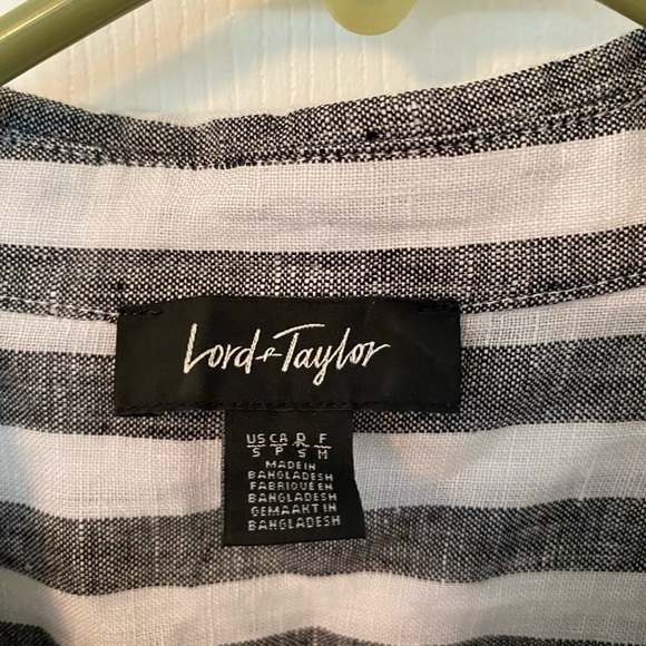 Lord&Taylor 100% Linen Striped Oversized Button Down Blouse - Picture 2 of 7
